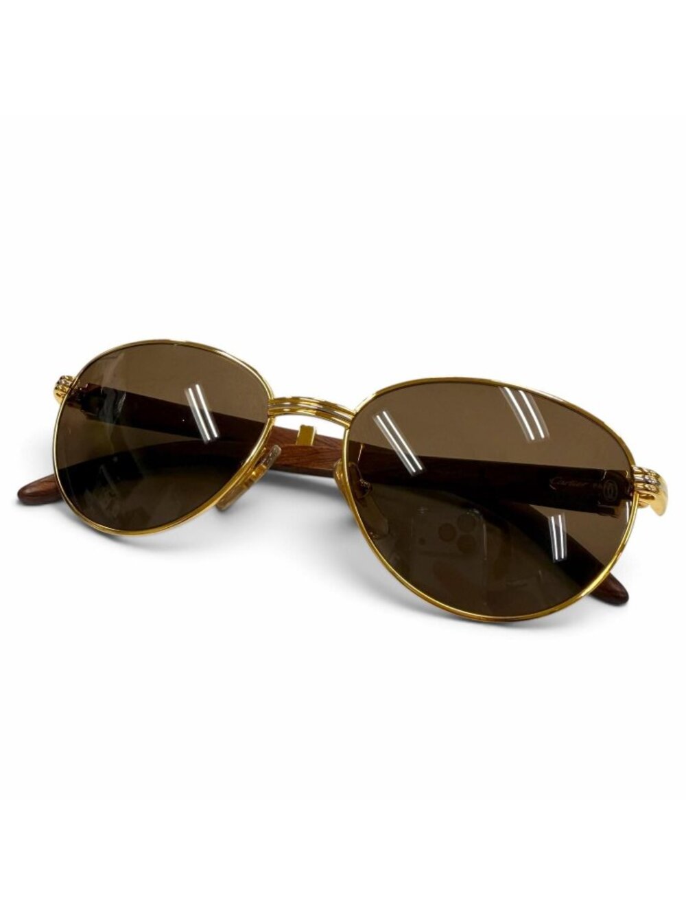 Cartier 2C Decor Trinity Wood Temple Logo Eyewear Sunglasses Demo Lens